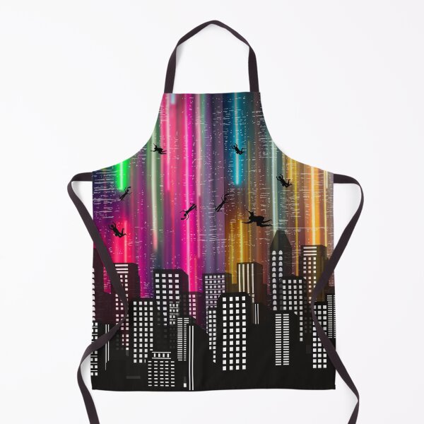 Item preview, Shadow town in the night with colorful lighting sky and people flying designed and sold by Artist1993.