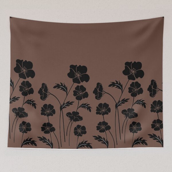 Item preview, Beautiful Black Abstract Flowers, set in Dark Brown - Cute Floral designed and sold by Vero De.