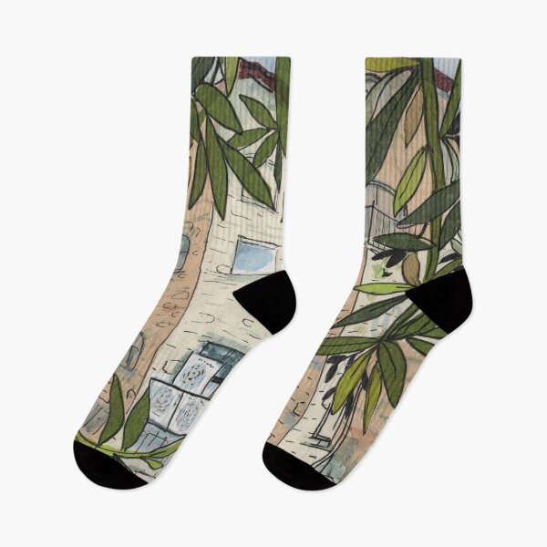 Item preview, Courtyard in Haifa, Israel, Urban Sketch Collage Ink Pen Tissue Paper designed and sold by Julia Khoroshikh.