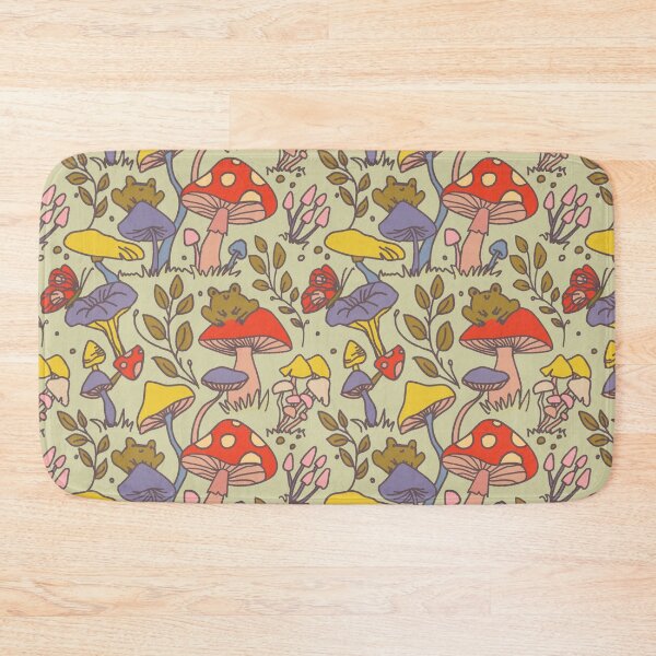 Item preview, Mushroom and cute frog wild cottage core foraging vintage aesthetic pattern designed and sold by ruepix.