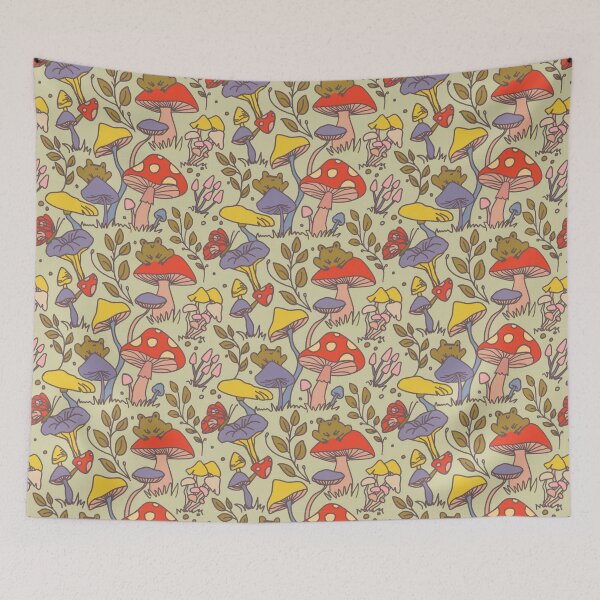 Item preview, Mushroom and cute frog wild cottage core foraging vintage aesthetic pattern designed and sold by ruepix.