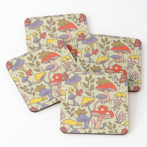 Item preview, Mushroom and cute frog wild cottage core foraging vintage aesthetic pattern designed and sold by ruepix.