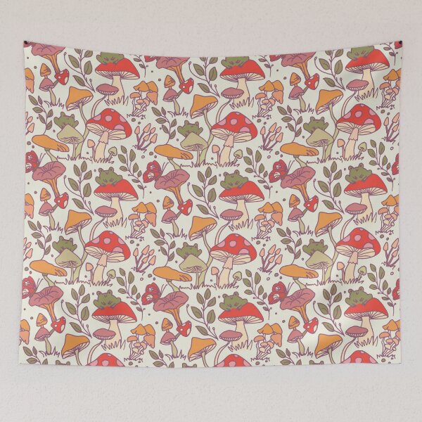 Item preview, Mushroom and frog wild cottagecore foraging wild autumn vintage aesthetic pattern designed and sold by ruepix.