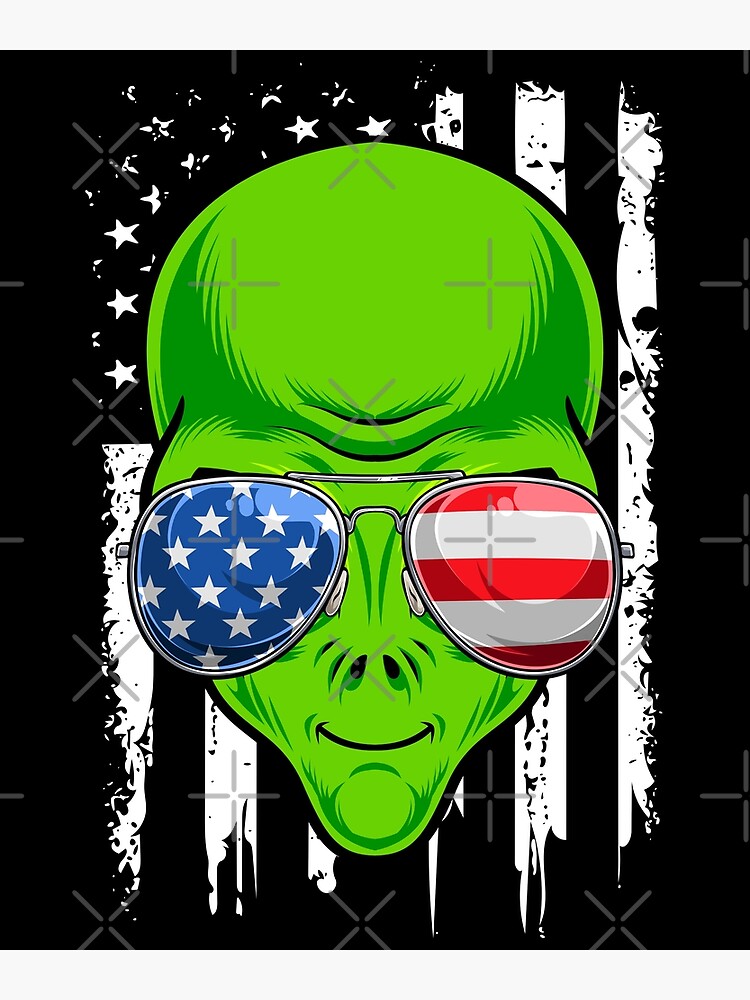 “Funny Patriotic Alien Head Patriot American Flag Aviators” Poster for