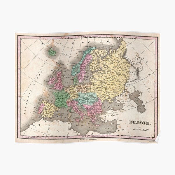 "Vintage Map of Europe (1827)" Poster for Sale by BravuraMedia Redbubble