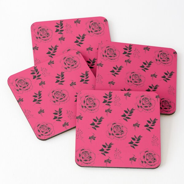 Item preview, Beautiful Black Abstract Roses and leaves Pattern set in pink - Cute Floral designed and sold by Vero De.
