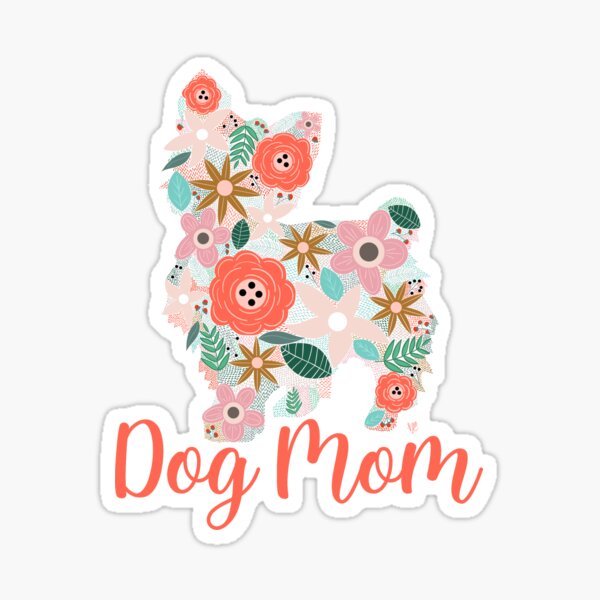 Dog Mom Yorkie Floral Silhouette Sticker