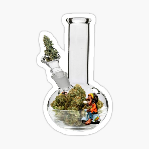 Artikel-Vorschau von Kiffer. Ein lustiger Kiffer sitzt ausf seinem Roller vor Haschisch Buds. Im Bong., designt und verkauft von emoove.