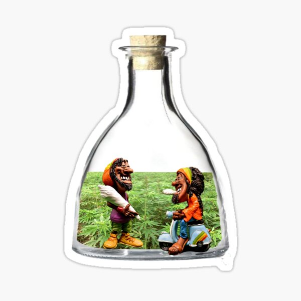 Artikel-Vorschau von Kiffer sitzen bzw. stehen vor einem Marihuana Feld in einer bottle. Lustige Collage., designt und verkauft von emoove.