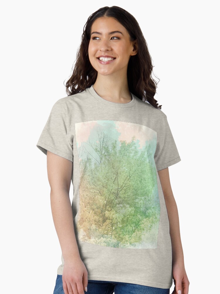 Thumbnail 1 of 7, Classic T-Shirt, Pastel Spring - Dreamy Crab Apple Tree designed and sold by OneDayArt.