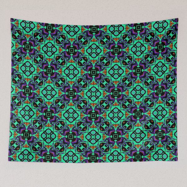 Item preview, Cosmic Carnival Green Purple Orange Blue Black Pattern designed and sold by Sector18.
