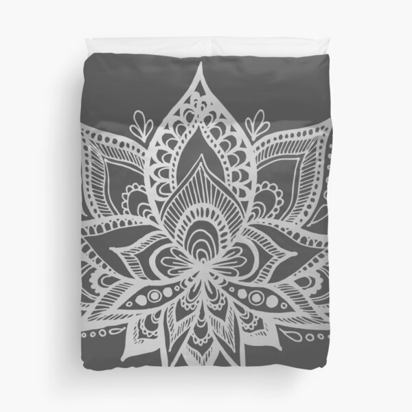 Silver Gray Lotus Flower Duvet Cover