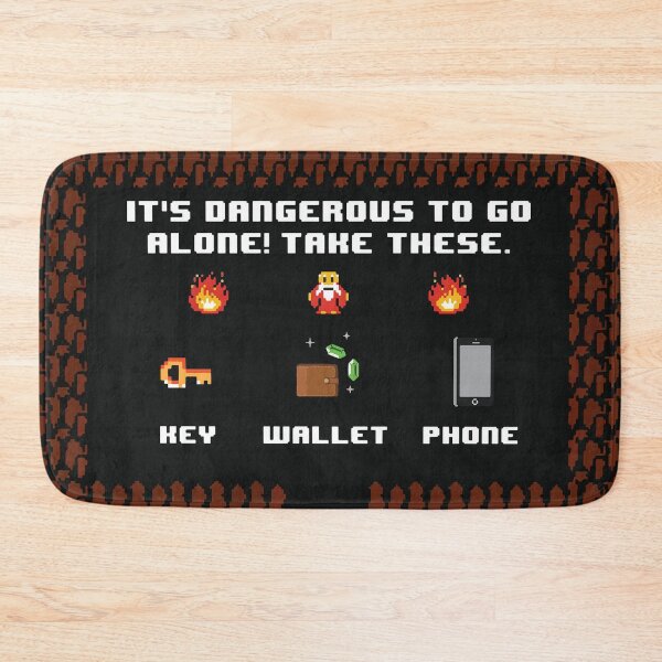 Its dangerous to go alone take these, 8bit Retro Classic Game Fan Lover Gift, Wedding House Warming Gift Idea, Nerds and Geeks gift Bath Mat