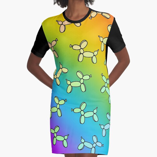 Super Colorful Balloon Dogs Print! (Double Rainbow Gradient) Graphic T-Shirt Dress