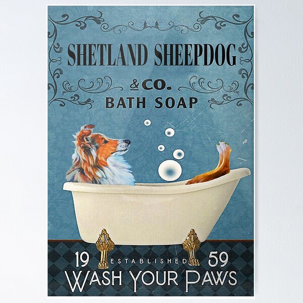Item preview, Shetland Sheepdog Company Bath Soap Wash Your Paws Poster designed and sold by udytaBWozniak.