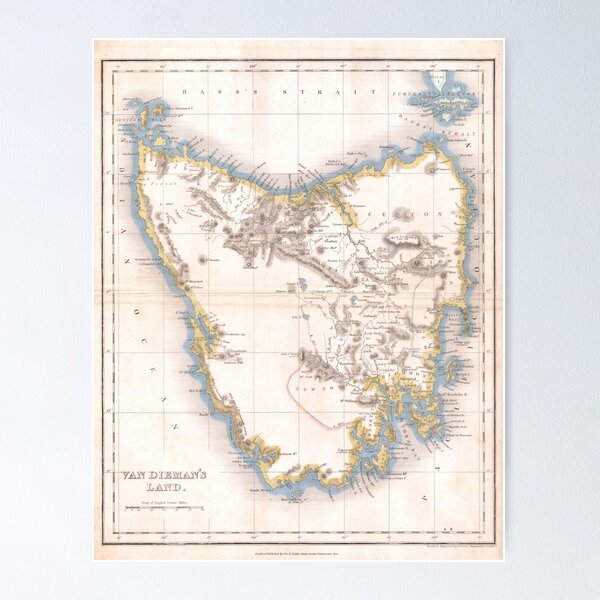 Item preview, Vintage Map of Tasmania (1837) designed and sold by BravuraMedia.