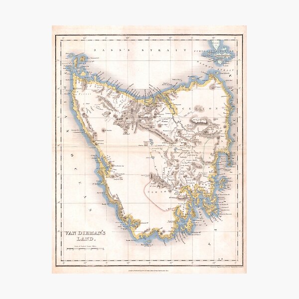 Item preview, Vintage Map of Tasmania (1837) designed and sold by BravuraMedia.