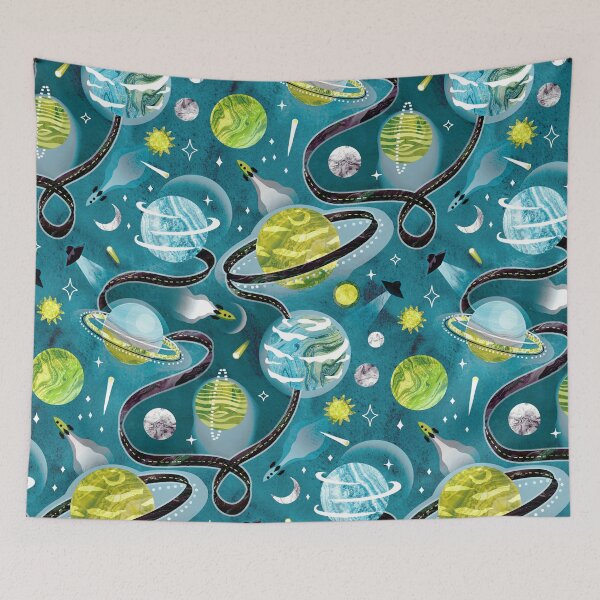 Item preview, Highway to Intergalactic Alien Adventures - Green & Teal designed and sold by TigaTiga.