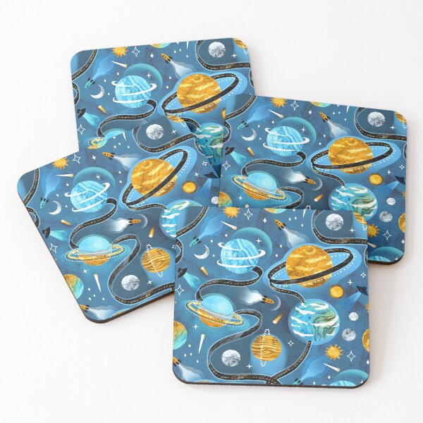 Item preview, Highway to Intergalactic Adventures - Cerulean Blue & Mustard Yellow designed and sold by TigaTiga.