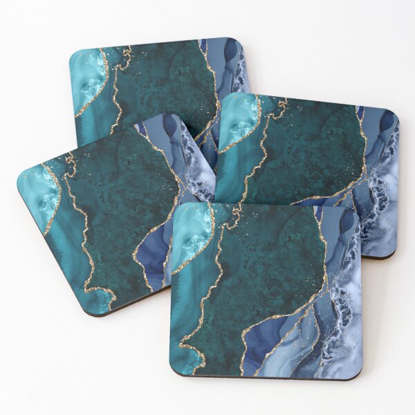 Item preview, Blue and teal colors, peacock colors, agate stone effect with gold accents, striking and colorful designed and sold by Orianah.