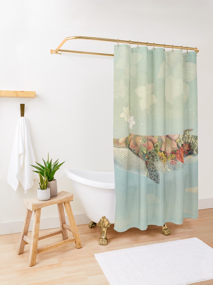 Alternate view of Flower whale Shower Curtain