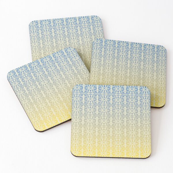 Item preview, Vintage Art Deco Damask Lace Motif Pattern Gold Blue designed and sold by Anna Lemos.