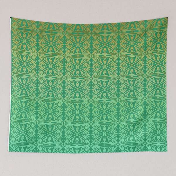 Item preview, Vintage Art Deco Damask Lace Motif Pattern Gold Green designed and sold by Anna Lemos.
