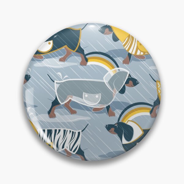 Item preview, April showers frenzy // pastel blue background dachshunds dogs with yellow and transparent rain coats designed and sold by SelmaCardoso.