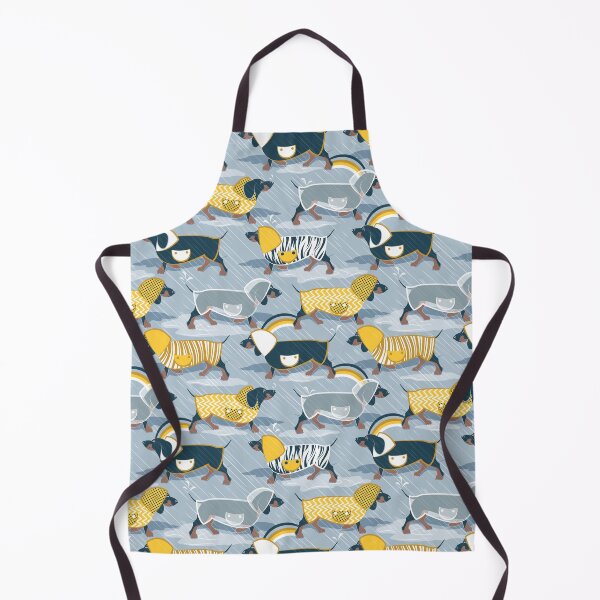 Item preview, April showers frenzy // pastel blue background dachshunds dogs with yellow and transparent rain coats designed and sold by SelmaCardoso.