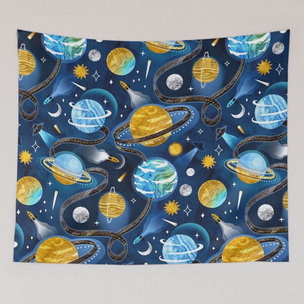 Item preview, Highway to Intergalactic Adventures - Navy Blue & Mustard Yellow designed and sold by TigaTiga.