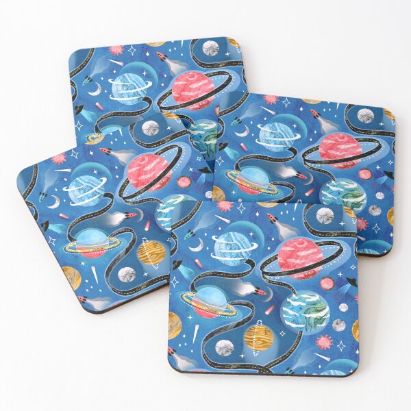Item preview, Highway to Intergalactic Adventures - Cerulean Blue, Pink & Mustard Yellow designed and sold by TigaTiga.