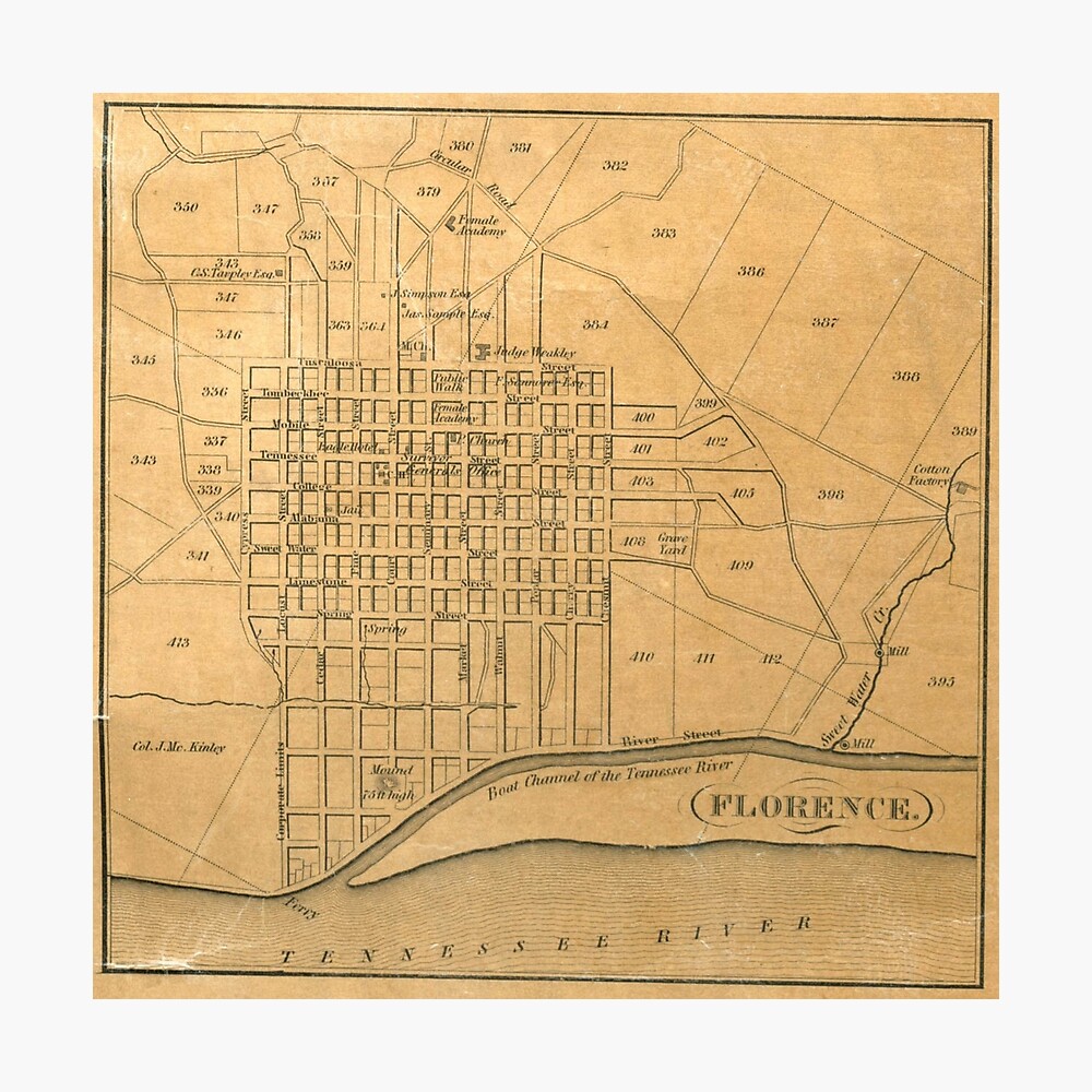 Florence Alabama On Map Vintage Map Of Florence Alabama (1840)" Poster By Bravuramedia | Redbubble