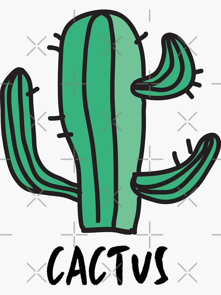 "Cactus. Line drawing, green, handwritten text. Funny, slang." Sticker