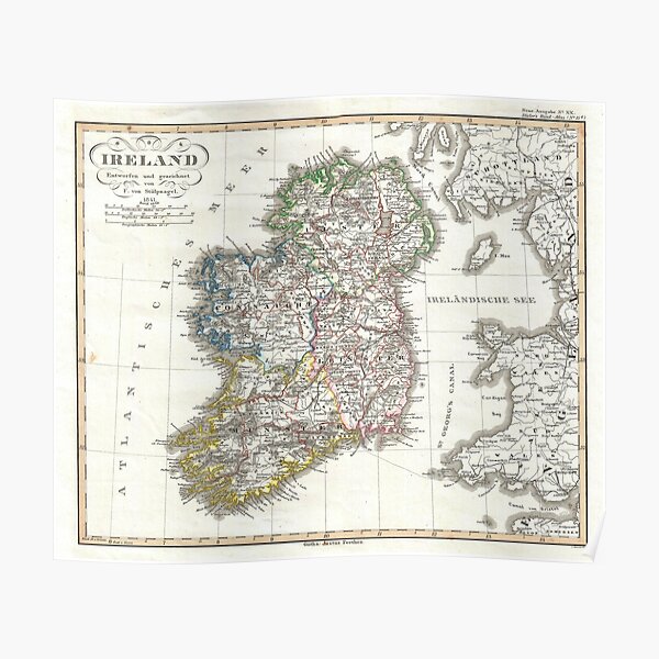 1800/'S MAP BRITISH ISLES ENGLAND DUBLIN EDINBURGH VINTAGE POSTER REPRO