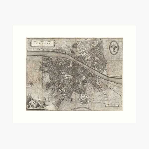 Item preview, Vintage Map of Florence Italy (1847) designed and sold by BravuraMedia.