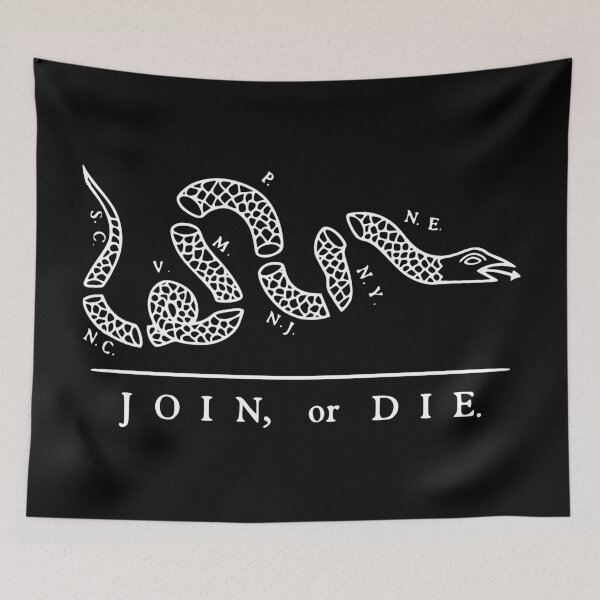 Item preview, The Join (Benjamin Franklin 'Join, or Die' political cartoon') - Black Edition designed and sold by franklinprintco.