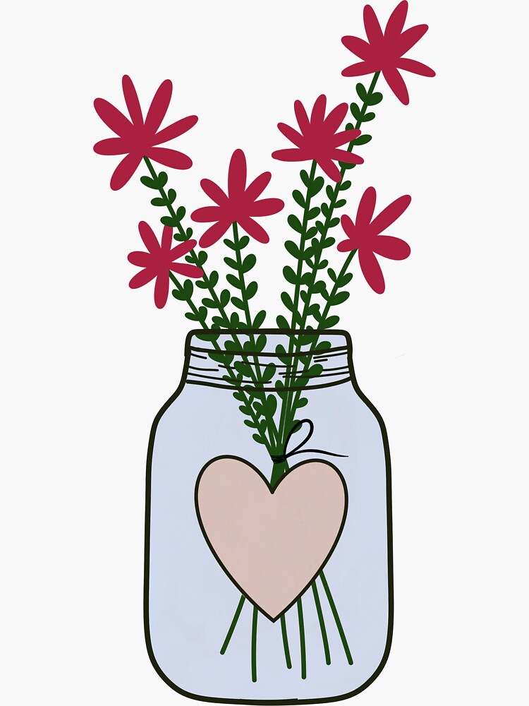 Mason Jar Flowers Illustration Sticker By Misskita Redbubble