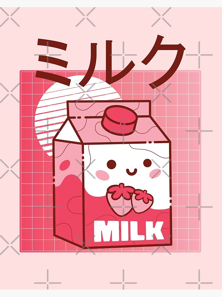 Kawaii strawberry milk 90s retro japanese aesthetic milk