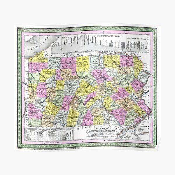 Vintage Map Of Pennsylvania 1850 Poster By Bravuramedia Redbubble