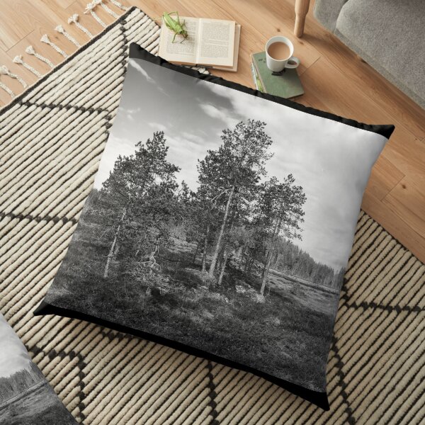 The Pines of the Wetlands bw Floor Pillow