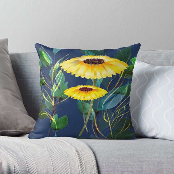 William Morris and Van Gogh inspired fusion - Navy blue and yellow.  Caroline Laursen Original  Throw Pillow