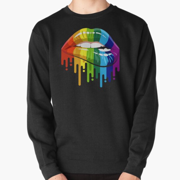 Pride Art Sexy Mouth Biting Lower Lip and Dripping Rainbow Colors Pullover Sweatshirt