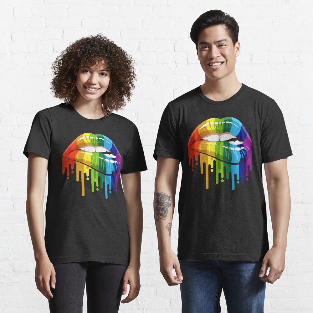 Discover Pride Art Sexy Mouth Biting Lower Lip and Dripping Rainbow Colors | Essential T-Shirt 