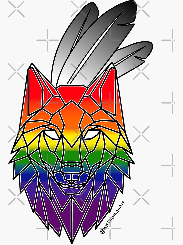 Thumbnail 3 of 3, Sticker, Indigiqueer (okwa:ho) Wolf designed and sold by kittthomasart.