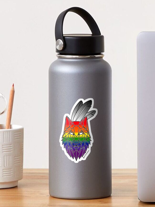 Thumbnail 1 of 3, Sticker, Indigiqueer (okwa:ho) Wolf designed and sold by kittthomasart.