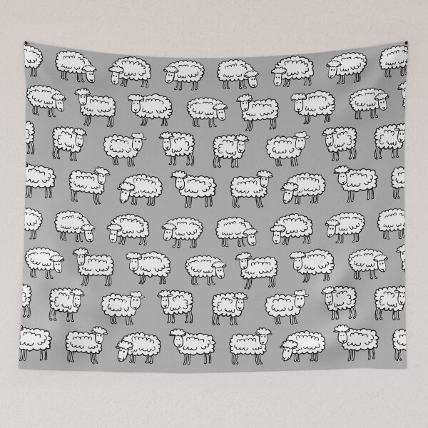 Item preview, Sheep Pattern - Black and White on Grey designed and sold by Artberry.