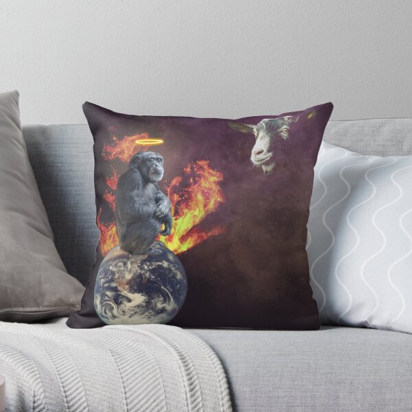 Space Goat Gazes Upon Flaming Monkey - Spunkwit Throw Pillow