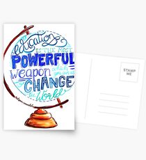 Nelson Mandela - Education Change The World, Typography Vintage Globe Design Postcards
