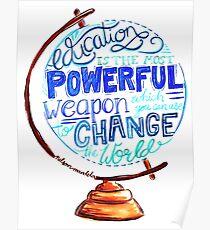 Nelson Mandela - Education Change The World, Typography Vintage Globe Design Poster