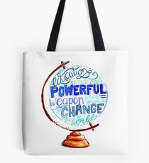 Nelson Mandela - Education Change The World, Typography Vintage Globe Design Tote Bag
